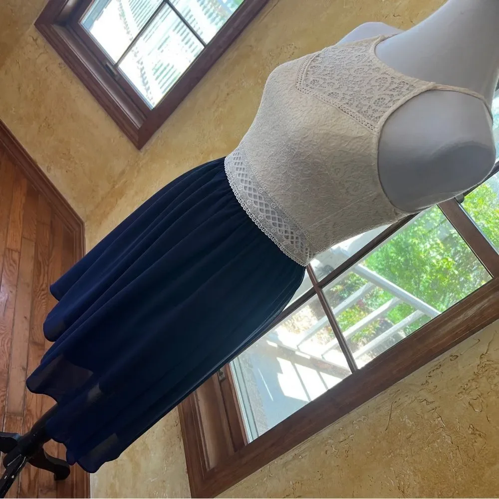 NWOT By x By Crochet Top Cream and Navy Sundress Junior Size 3